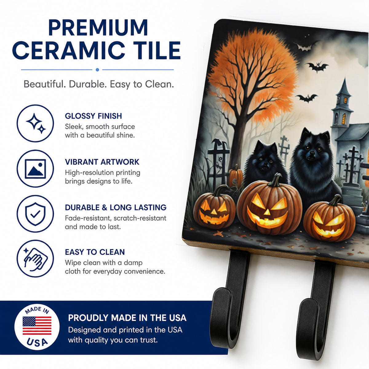 Caroline's Treasures Keeshond Dogs Halloween Ceramic Triple Wall Hook