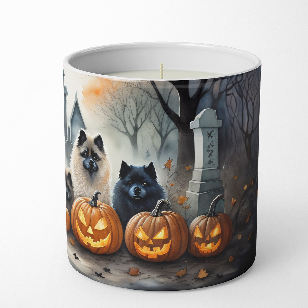 Caroline's Treasures DAC2046CDL Keeshond Spooky Halloween Decorative Soy Candle Nature Soy Wax Essential Oil Home Decor Ideal for Bedroom Kitchen Bath Office Gift, 10 oz