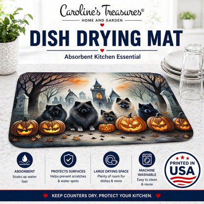 Caroline's Treasures DAC2046DDM Keeshond Spooky Halloween Dish Drying Mat Absorbent Dish Drying Mat Pad for Kitchen Counter Dish Drainer Mat for Countertop, 14 x 21, Multicolor