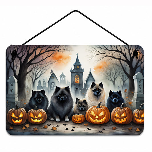 Caroline's Treasures DAC2046DS812 Keeshond Spooky Halloween Wall or Door Hanging Prints Aluminum Metal Sign Kitchen Wall Bar Bathroom Plaque Home Decor, 8x12, Multicolor