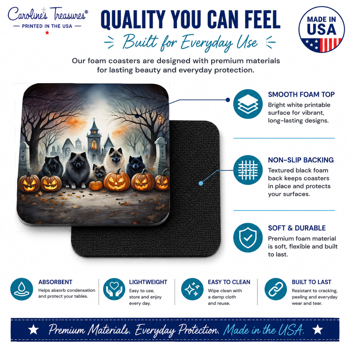 Caroline's Treasures Keeshond Dogs Foam Drink Coasters Set of 4 Absorbent