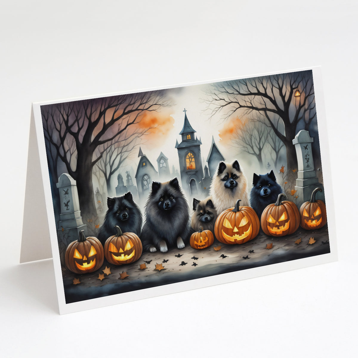 Caroline's Treasures DAC2046GCA7P Keeshond Spooky Halloween Greeting Cards and Envelopes Pack of 8 Blank Cards with Envelopes Whimsical A7 Size 5x7 Blank Greeting Cards