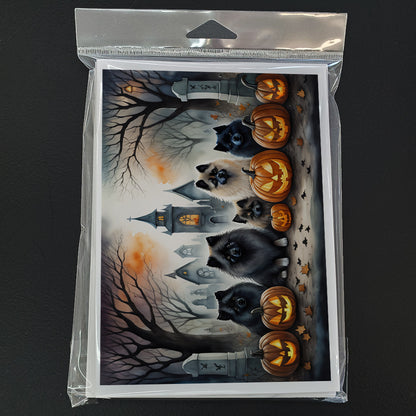 Caroline's Treasures DAC2046GCA7P Keeshond Spooky Halloween Greeting Cards and Envelopes Pack of 8 Blank Cards with Envelopes Whimsical A7 Size 5x7 Blank Greeting Cards