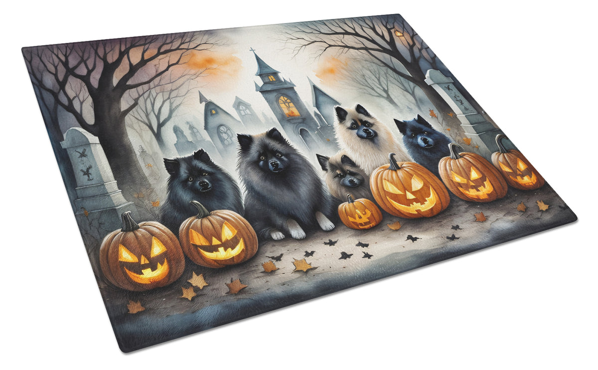 Caroline's Treasures DAC2046LCB Keeshond Spooky Halloween Glass Cutting Board Large Decorative Tempered Glass Kitchen Cutting and Serving Board Large Size Chopping Board