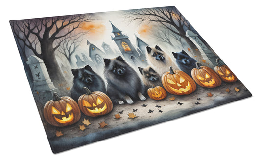 Caroline's Treasures DAC2046LCB Keeshond Spooky Halloween Glass Cutting Board Large Decorative Tempered Glass Kitchen Cutting and Serving Board Large Size Chopping Board