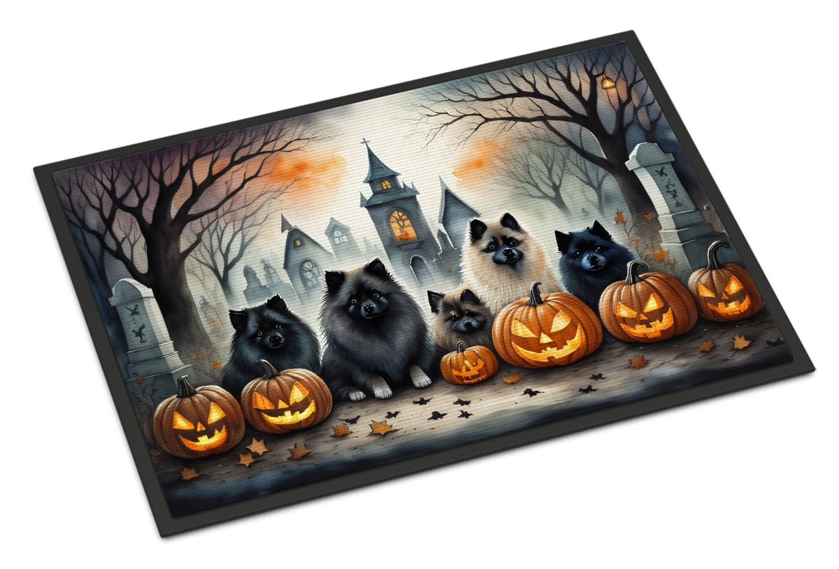 Caroline's Treasures DAC2046MAT Keeshond Spooky Halloween Doormat 18x27 Front Door Mat Indoor Outdoor Rugs for Entryway, Non Slip Washable Low Pile, 18H X 27W
