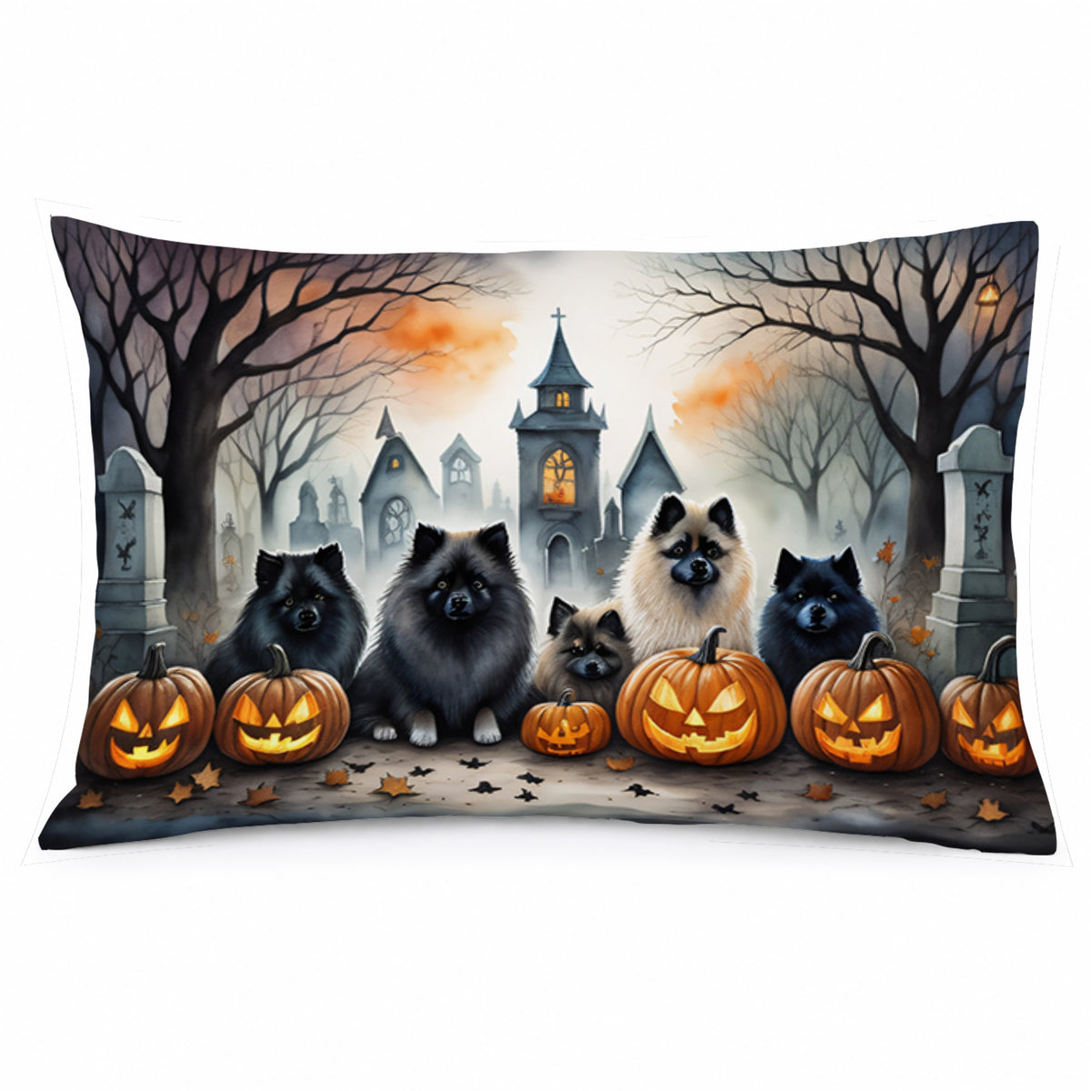 Caroline's Treasures DAC2046PILLOWCASE Keeshond Spooky Halloween Fabric Standard Pillowcase Lightweight Super Soft Easy Care Decorative Artwork Pillowcase, Standard