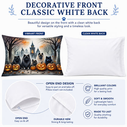 Caroline's Treasures DAC2046PILLOWCASE Keeshond Spooky Halloween Fabric Standard Pillowcase Lightweight Super Soft Easy Care Decorative Artwork Pillowcase, Standard