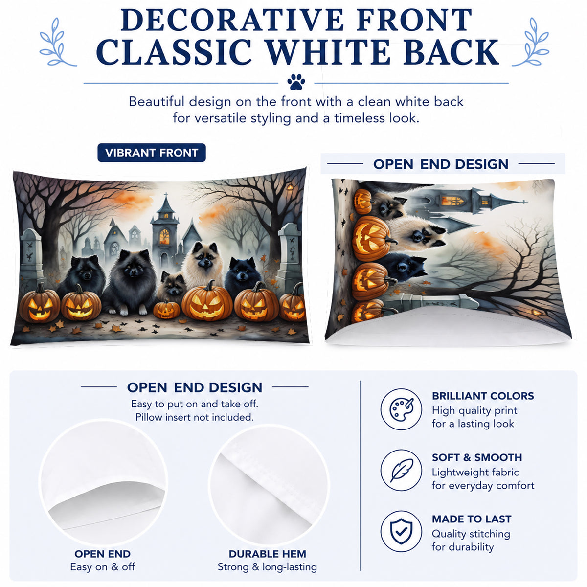 Caroline's Treasures DAC2046PILLOWCASE Keeshond Spooky Halloween Fabric Standard Pillowcase Lightweight Super Soft Easy Care Decorative Artwork Pillowcase, Standard