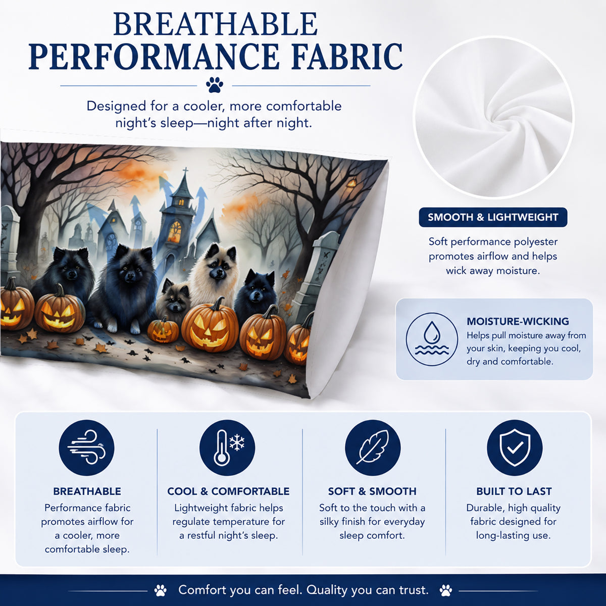 Caroline's Treasures DAC2046PILLOWCASE Keeshond Spooky Halloween Fabric Standard Pillowcase Lightweight Super Soft Easy Care Decorative Artwork Pillowcase, Standard