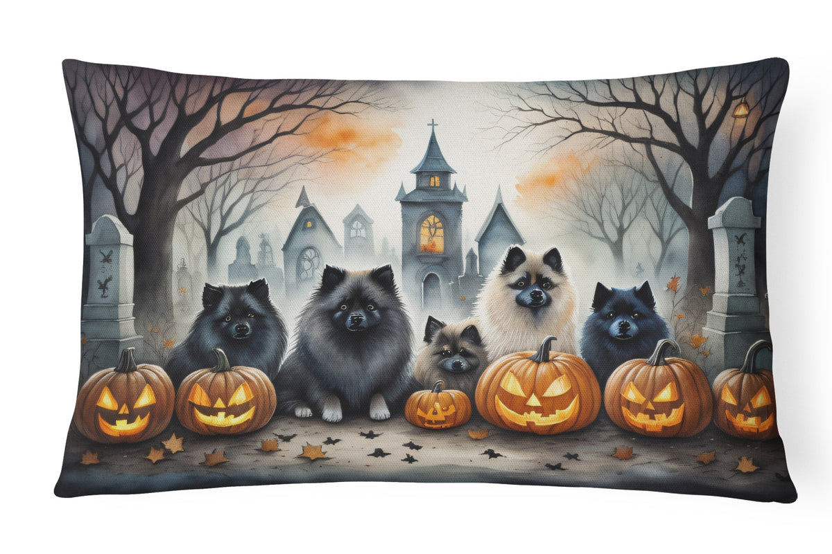 Caroline's Treasures DAC2046PW1216 Keeshond Spooky Halloween Fabric Decorative Pillow Machine Washable, Indoor Outdoor Decorative Pillow for Couch, Bed or Patio, 12HX16W