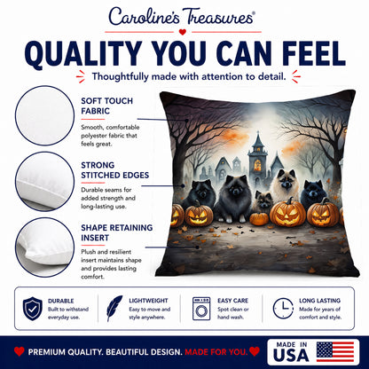 Caroline's Treasures DAC2046PW1414 Keeshond Spooky Halloween Fabric Decorative Pillow Machine Washable, Indoor Outdoor Decorative Pillow for Couch, Bed or Patio, 14Hx14W