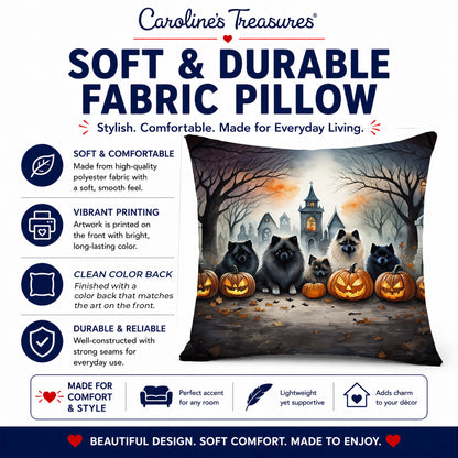 Caroline's Treasures DAC2046PW1818 Keeshond Spooky Halloween Fabric Decorative Pillow Machine Washable, Indoor Outdoor Decorative Pillow for Couch, Bed or Patio, 18Hx18W
