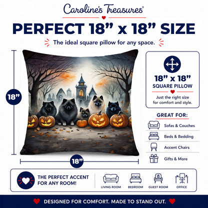 Caroline's Treasures DAC2046PW1818 Keeshond Spooky Halloween Fabric Decorative Pillow Machine Washable, Indoor Outdoor Decorative Pillow for Couch, Bed or Patio, 18Hx18W