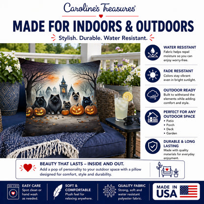 Caroline's Treasures DAC2046PW1818 Keeshond Spooky Halloween Fabric Decorative Pillow Machine Washable, Indoor Outdoor Decorative Pillow for Couch, Bed or Patio, 18Hx18W
