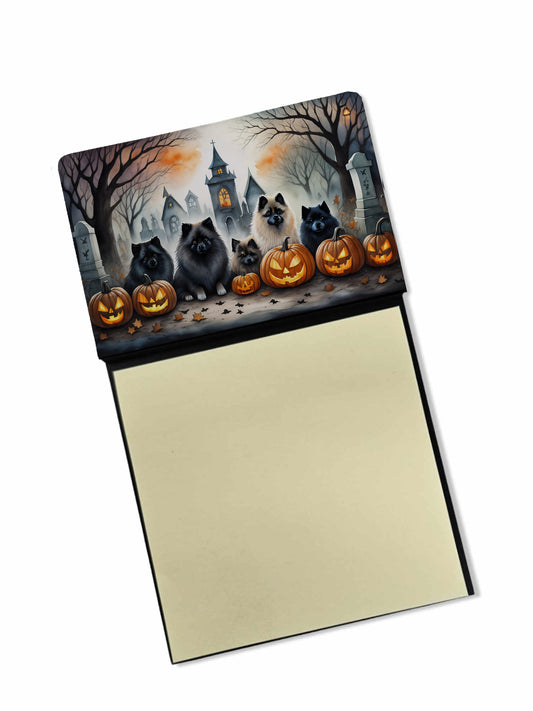 Caroline's Treasures Keeshond Spooky Halloween Sticky Note Holder Refillable Dispenser Self-Sticky Note Pads, Memo Pads Blank Desk Accessories
