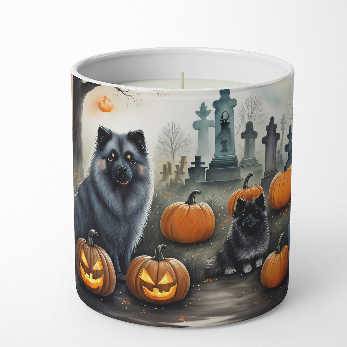 Caroline's Treasures DAC2047CDL Keeshond Spooky Halloween Decorative Soy Candle Nature Soy Wax Essential Oil Home Decor Ideal for Bedroom Kitchen Bath Office Gift, 10 oz