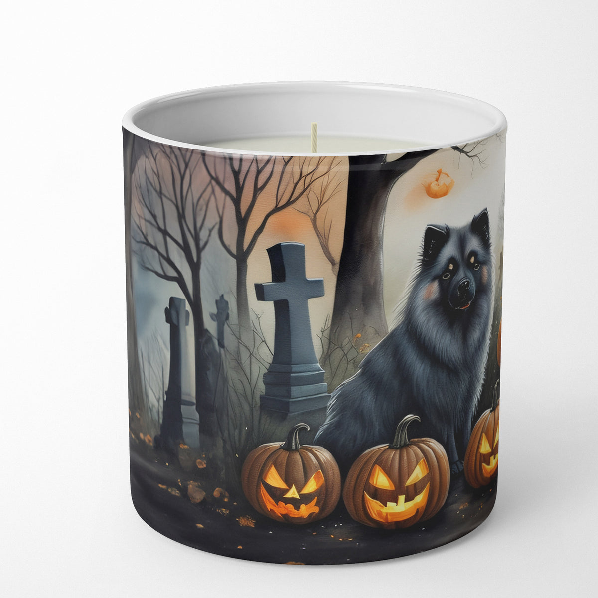 Caroline's Treasures DAC2047CDL Keeshond Spooky Halloween Decorative Soy Candle Nature Soy Wax Essential Oil Home Decor Ideal for Bedroom Kitchen Bath Office Gift, 10 oz