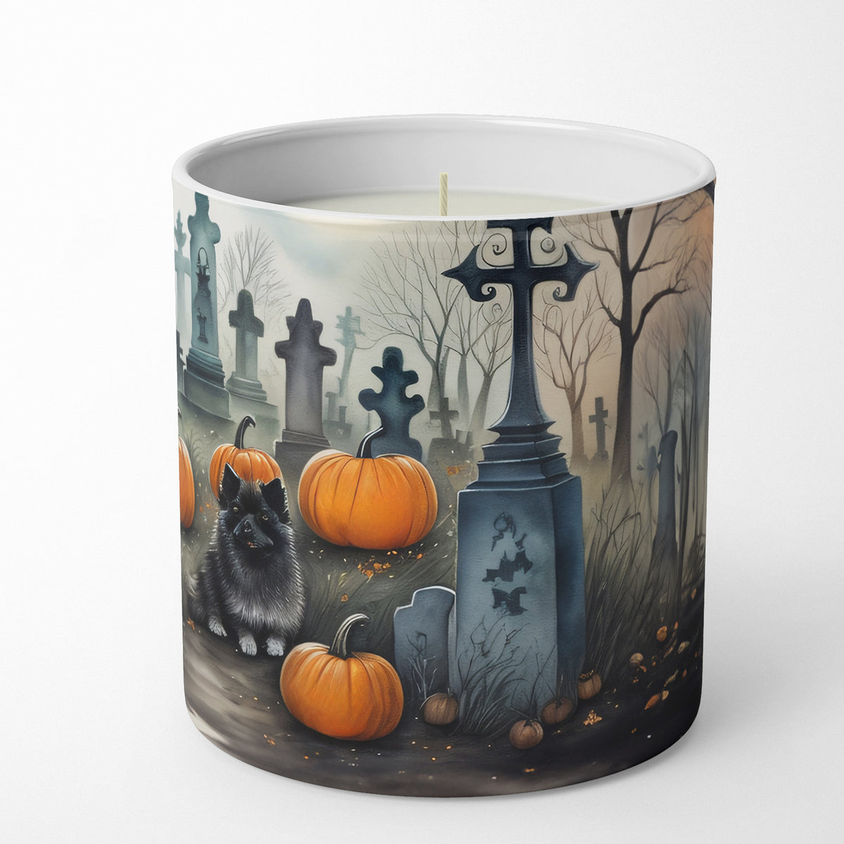 Caroline's Treasures DAC2047CDL Keeshond Spooky Halloween Decorative Soy Candle Nature Soy Wax Essential Oil Home Decor Ideal for Bedroom Kitchen Bath Office Gift, 10 oz