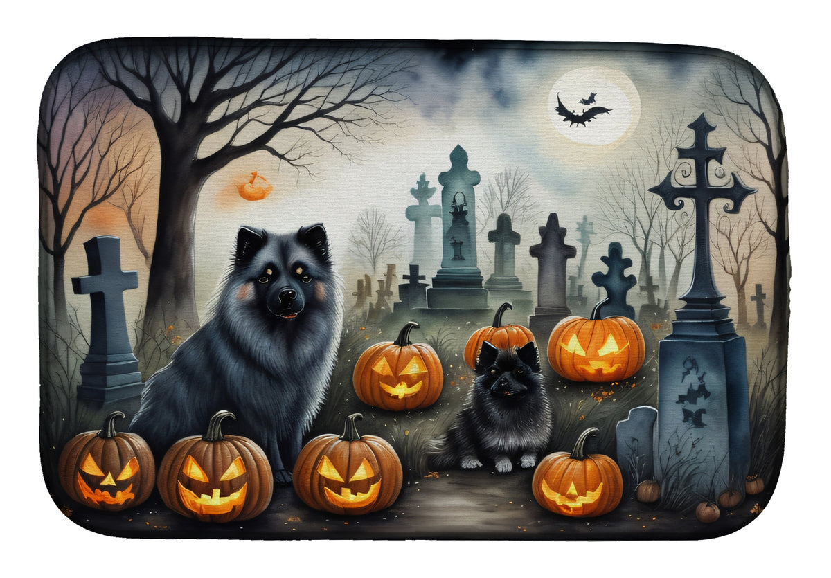 Caroline's Treasures DAC2047DDM Keeshond Spooky Halloween Dish Drying Mat Absorbent Dish Drying Mat Pad for Kitchen Counter Dish Drainer Mat for Countertop, 14 x 21, Multicolor