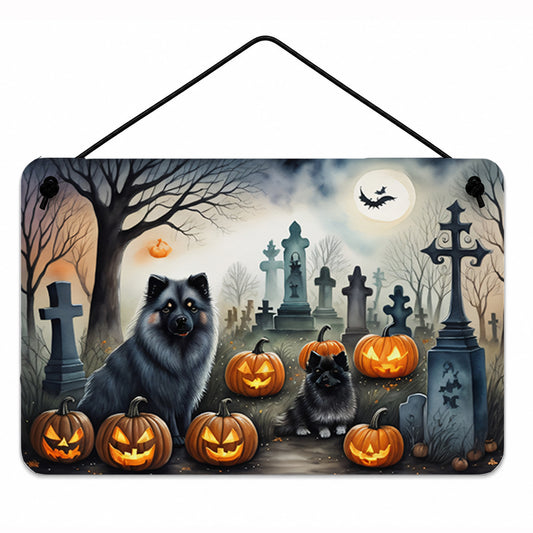 Caroline's Treasures DAC2047DS812 Keeshond Spooky Halloween Wall or Door Hanging Prints Aluminum Metal Sign Kitchen Wall Bar Bathroom Plaque Home Decor, 8x12, Multicolor