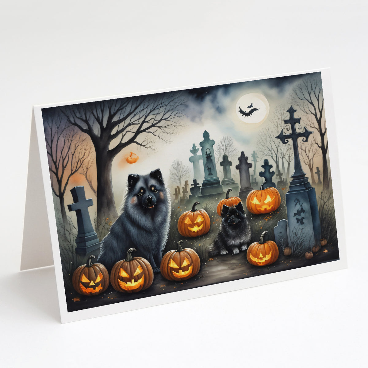 Caroline's Treasures DAC2047GCA7P Keeshond Spooky Halloween Greeting Cards and Envelopes Pack of 8 Blank Cards with Envelopes Whimsical A7 Size 5x7 Blank Greeting Cards
