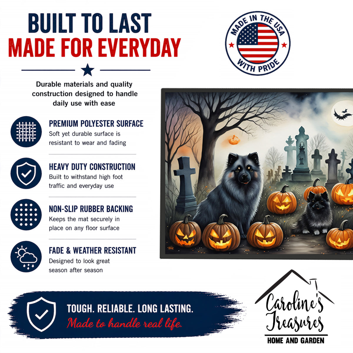 Caroline's Treasures DAC2047JMAT Keeshond Spooky Halloween Indoor or Outdoor Mat 24x36 Front Door Mat Indoor Outdoor Rugs for Entryway, Non Slip Washable Low Pile, 24H X 36W