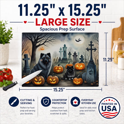 Caroline's Treasures DAC2047LCB Keeshond Spooky Halloween Glass Cutting Board Large Decorative Tempered Glass Kitchen Cutting and Serving Board Large Size Chopping Board