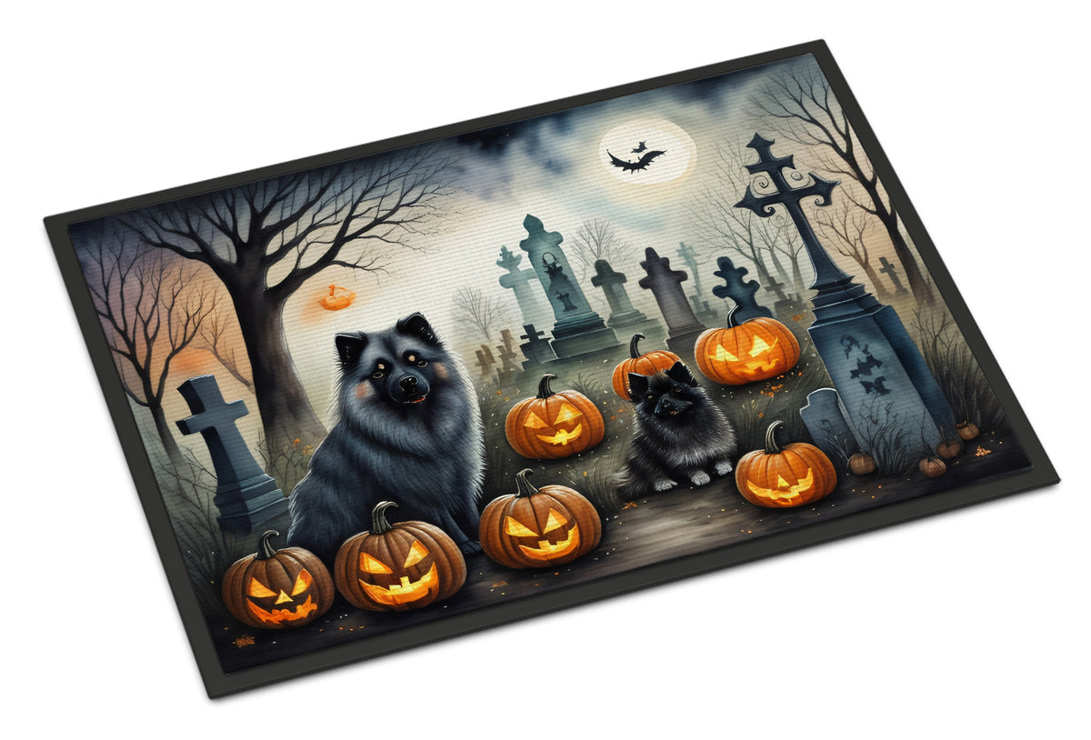 Caroline's Treasures DAC2047MAT Keeshond Spooky Halloween Doormat 18x27 Front Door Mat Indoor Outdoor Rugs for Entryway, Non Slip Washable Low Pile, 18H X 27W