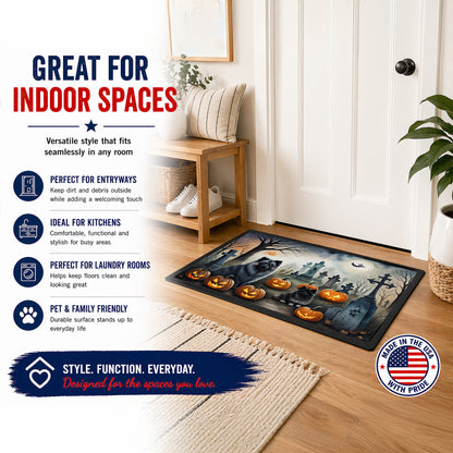 Caroline's Treasures DAC2047MAT Keeshond Spooky Halloween Doormat 18x27 Front Door Mat Indoor Outdoor Rugs for Entryway, Non Slip Washable Low Pile, 18H X 27W