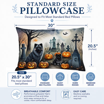 Caroline's Treasures DAC2047PILLOWCASE Keeshond Spooky Halloween Fabric Standard Pillowcase Lightweight Super Soft Easy Care Decorative Artwork Pillowcase, Standard