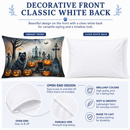 Caroline's Treasures DAC2047PILLOWCASE Keeshond Spooky Halloween Fabric Standard Pillowcase Lightweight Super Soft Easy Care Decorative Artwork Pillowcase, Standard