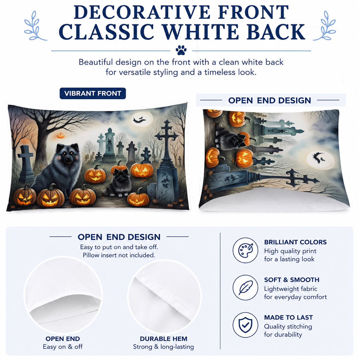 Caroline's Treasures DAC2047PILLOWCASE Keeshond Spooky Halloween Fabric Standard Pillowcase Lightweight Super Soft Easy Care Decorative Artwork Pillowcase, Standard