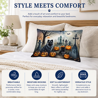 Caroline's Treasures DAC2047PILLOWCASE Keeshond Spooky Halloween Fabric Standard Pillowcase Lightweight Super Soft Easy Care Decorative Artwork Pillowcase, Standard