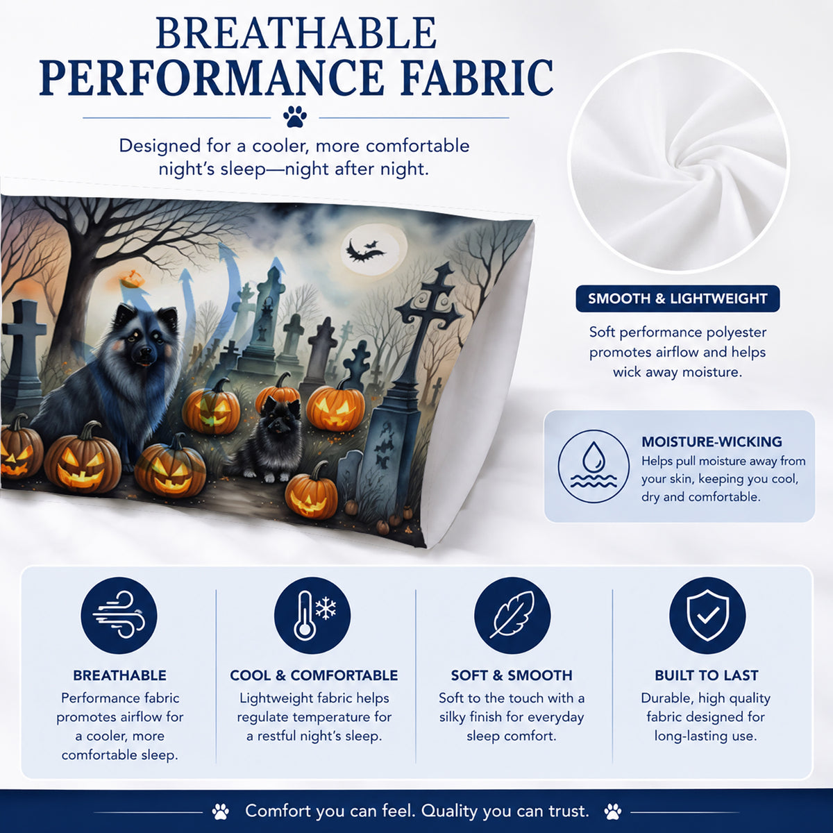 Caroline's Treasures DAC2047PILLOWCASE Keeshond Spooky Halloween Fabric Standard Pillowcase Lightweight Super Soft Easy Care Decorative Artwork Pillowcase, Standard
