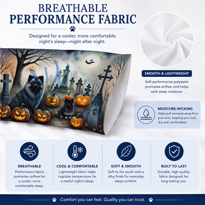 Caroline's Treasures DAC2047PILLOWCASE Keeshond Spooky Halloween Fabric Standard Pillowcase Lightweight Super Soft Easy Care Decorative Artwork Pillowcase, Standard