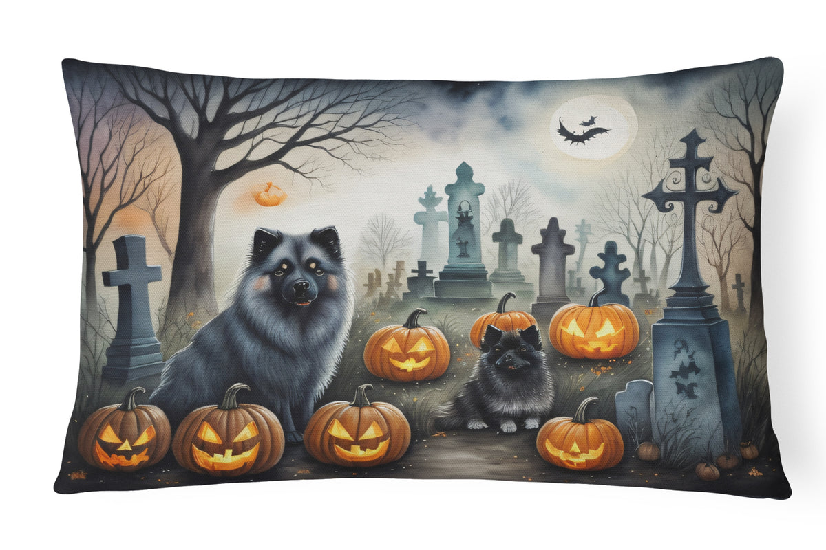Caroline's Treasures DAC2047PW1216 Keeshond Spooky Halloween Fabric Decorative Pillow Machine Washable, Indoor Outdoor Decorative Pillow for Couch, Bed or Patio, 12HX16W
