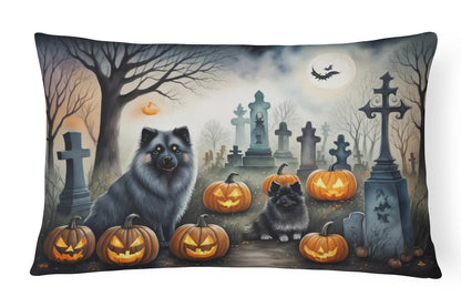 Caroline's Treasures DAC2047PW1216 Keeshond Spooky Halloween Fabric Decorative Pillow Machine Washable, Indoor Outdoor Decorative Pillow for Couch, Bed or Patio, 12HX16W