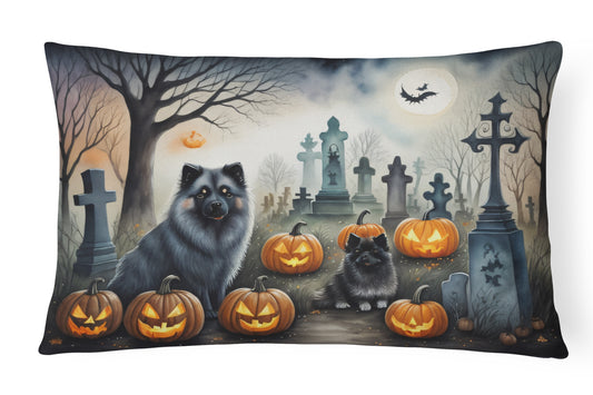 Caroline's Treasures DAC2047PW1216 Keeshond Spooky Halloween Fabric Decorative Pillow Machine Washable, Indoor Outdoor Decorative Pillow for Couch, Bed or Patio, 12HX16W