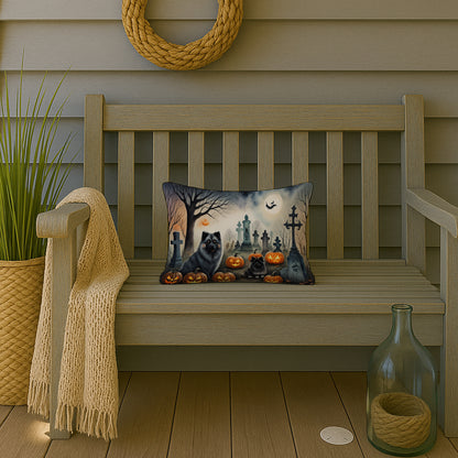 Caroline's Treasures DAC2047PW1216 Keeshond Spooky Halloween Fabric Decorative Pillow Machine Washable, Indoor Outdoor Decorative Pillow for Couch, Bed or Patio, 12HX16W