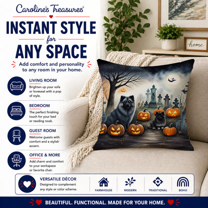 Caroline's Treasures DAC2047PW1818 Keeshond Spooky Halloween Fabric Decorative Pillow Machine Washable, Indoor Outdoor Decorative Pillow for Couch, Bed or Patio, 18Hx18W