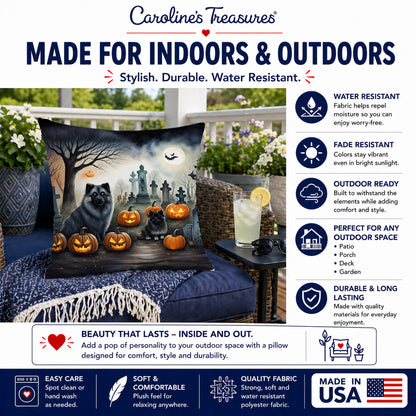 Caroline's Treasures DAC2047PW1818 Keeshond Spooky Halloween Fabric Decorative Pillow Machine Washable, Indoor Outdoor Decorative Pillow for Couch, Bed or Patio, 18Hx18W