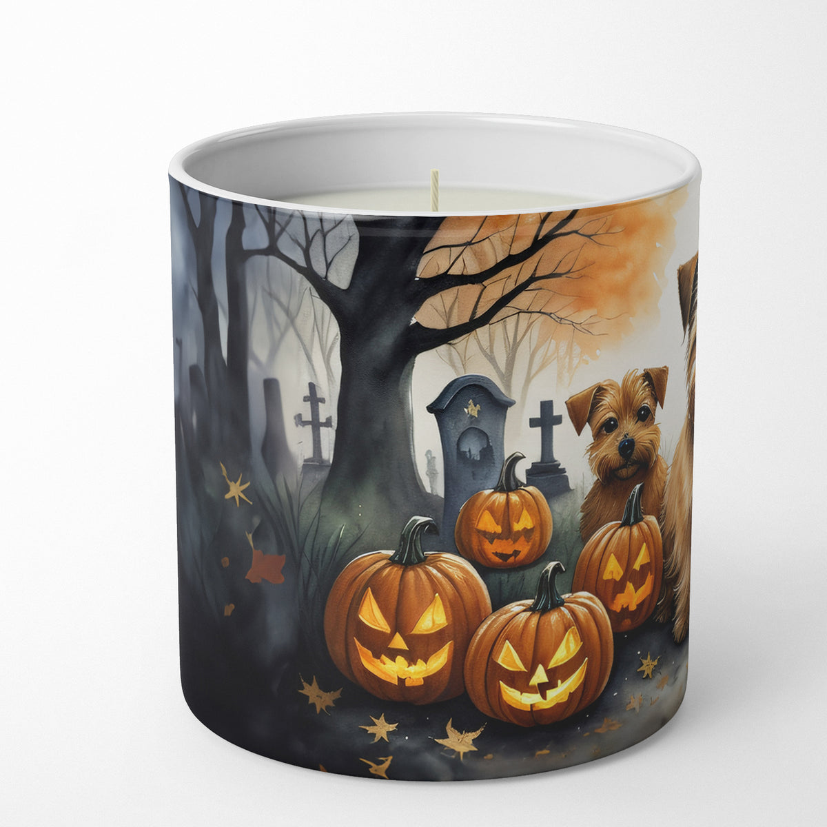 Caroline's Treasures DAC2048CDL Norfolk Terrier Spooky Halloween Decorative Soy Candle Nature Soy Wax Essential Oil Home Decor Ideal for Bedroom Kitchen Bath Office Gift, 10 oz