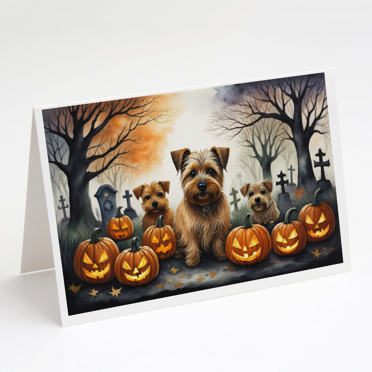 Caroline's Treasures DAC2048GCA7P Norfolk Terrier Spooky Halloween Greeting Cards and Envelopes Pack of 8 Blank Cards with Envelopes Whimsical A7 Size 5x7 Blank Greeting Cards