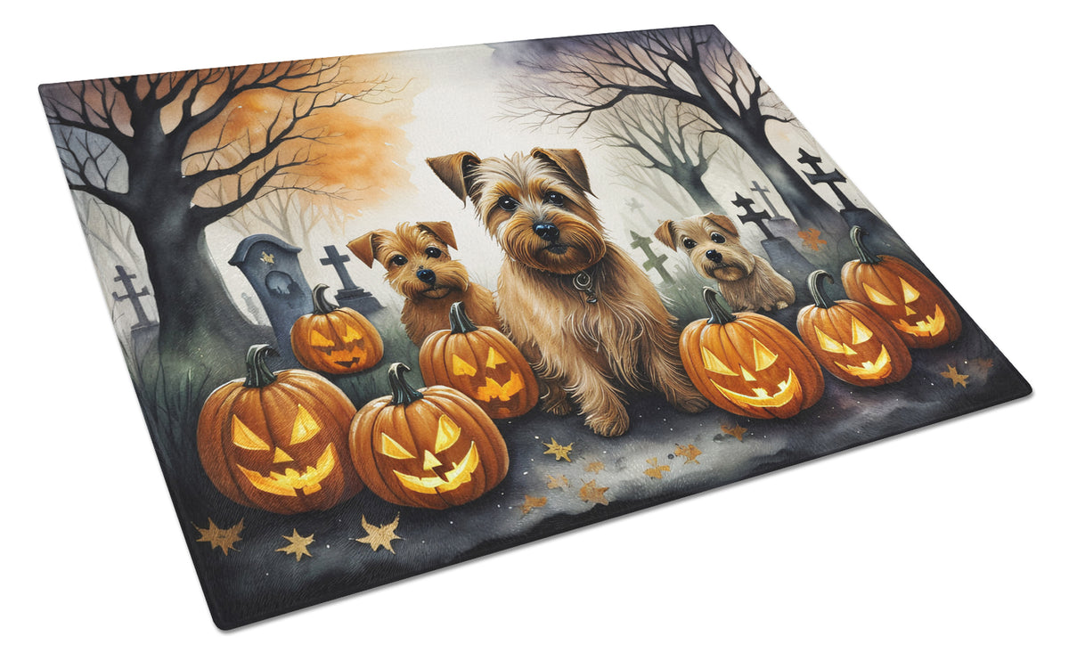 Caroline's Treasures DAC2048LCB Norfolk Terrier Spooky Halloween Glass Cutting Board Large Decorative Tempered Glass Kitchen Cutting and Serving Board Large Size Chopping Board