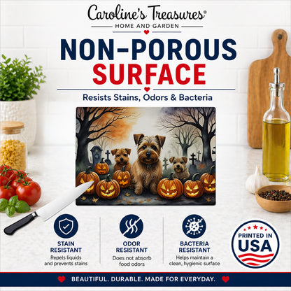 Caroline's Treasures DAC2048LCB Norfolk Terrier Spooky Halloween Glass Cutting Board Large Decorative Tempered Glass Kitchen Cutting and Serving Board Large Size Chopping Board