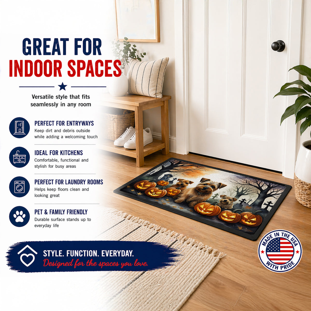 Caroline's Treasures DAC2048MAT Norfolk Terrier Spooky Halloween Doormat 18x27 Front Door Mat Indoor Outdoor Rugs for Entryway, Non Slip Washable Low Pile, 18H X 27W