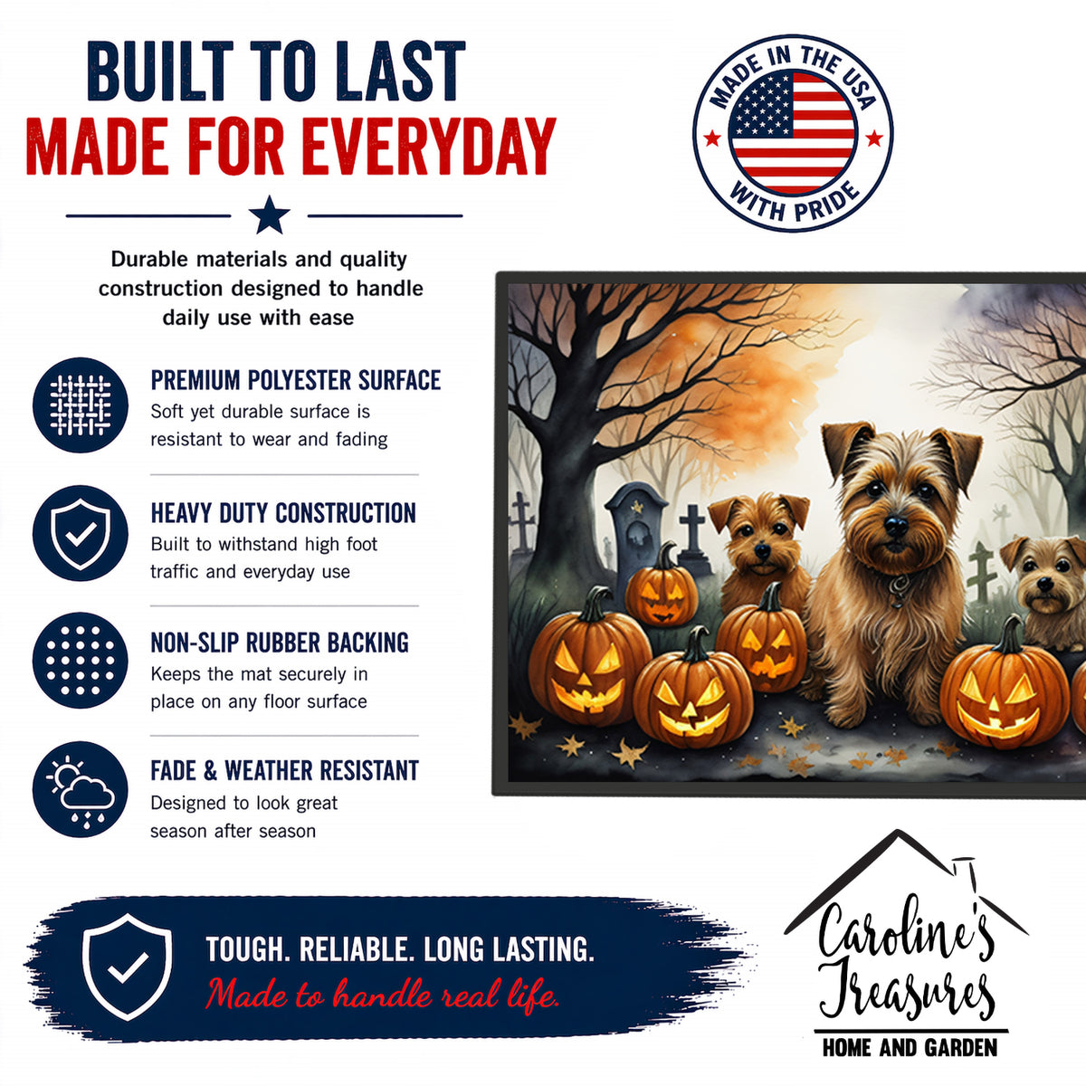 Caroline's Treasures DAC2048MAT Norfolk Terrier Spooky Halloween Doormat 18x27 Front Door Mat Indoor Outdoor Rugs for Entryway, Non Slip Washable Low Pile, 18H X 27W