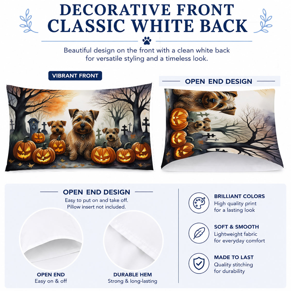 Caroline's Treasures DAC2048PILLOWCASE Norfolk Terrier Spooky Halloween Fabric Standard Pillowcase Lightweight Super Soft Easy Care Decorative Artwork Pillowcase, Standard
