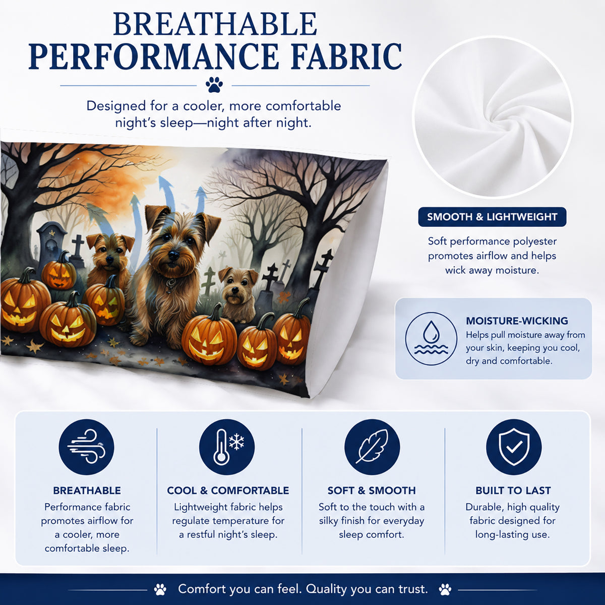 Caroline's Treasures DAC2048PILLOWCASE Norfolk Terrier Spooky Halloween Fabric Standard Pillowcase Lightweight Super Soft Easy Care Decorative Artwork Pillowcase, Standard
